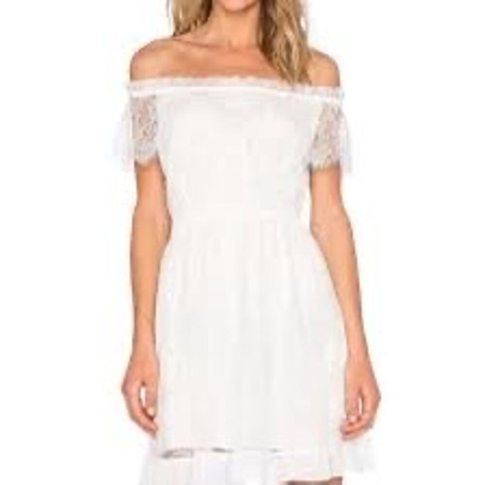 New THE KOOPLES Soft‎ Ivory Lace Off the Shoulder Mini Dress Women's Sz l